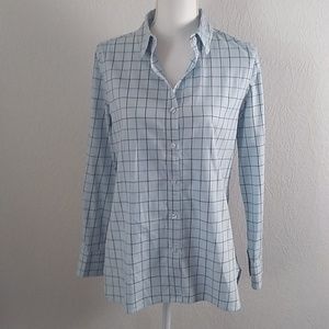 Tyler Boe Blue/Gray Plaid Cotton Button Blouse